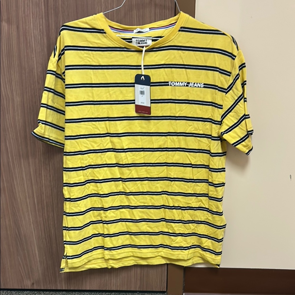 Tommy Hilfiger Yellow and Black Striped Short Sleeve Tee